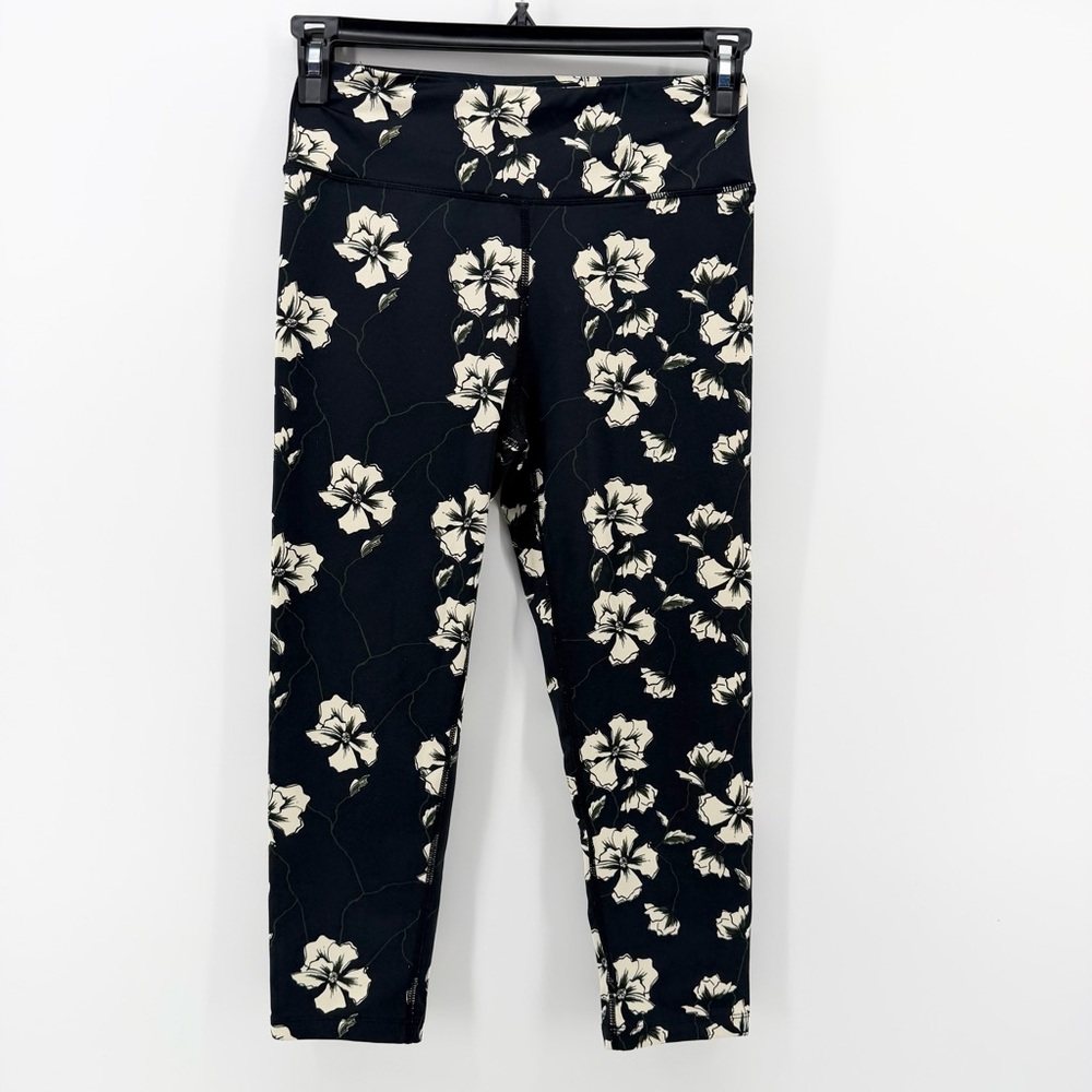 Sam Edelman High Rise Floral Leggings Size M Bold Garden Black Off-White Yoga